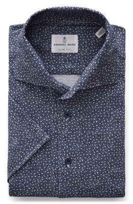 Emanuel Berg Scatter Print Short Sleeve Knit Button-Up Shirt in Dark Blue