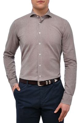 Emanuel Berg Slim Fit Gingham Seersucker Button-Up Shirt in Brown