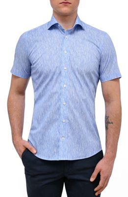 Emanuel Berg Stretch Short Sleeve Button-Up Shirt in Blue