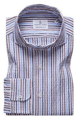 Emanuel Berg Summer Modern Fit Crinkle Cotton Blend Button-Up Shirt in Multi