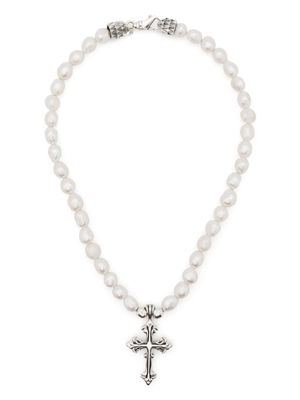 Emanuele Bicocchi cross-pendant pearl necklace - Silver