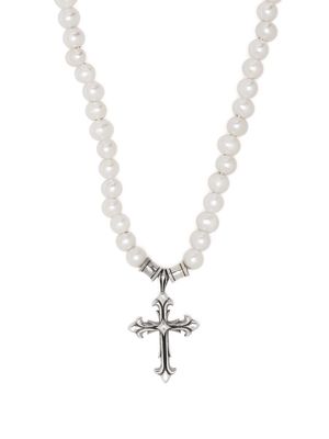 Emanuele Bicocchi cross pendant pearl necklace - White