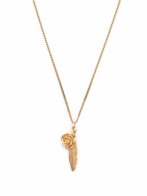 Emanuele Bicocchi feather and rose pendant necklace - Gold
