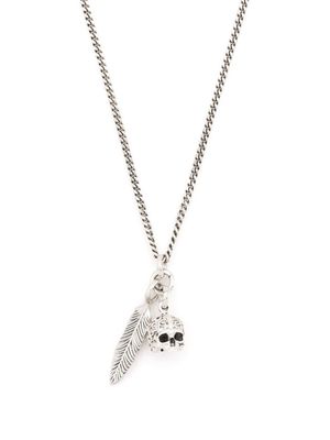 Emanuele Bicocchi feather and skull pendant necklace - Silver