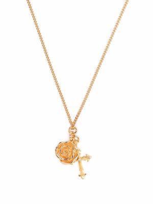 Emanuele Bicocchi rose and cross pendant necklace - Gold