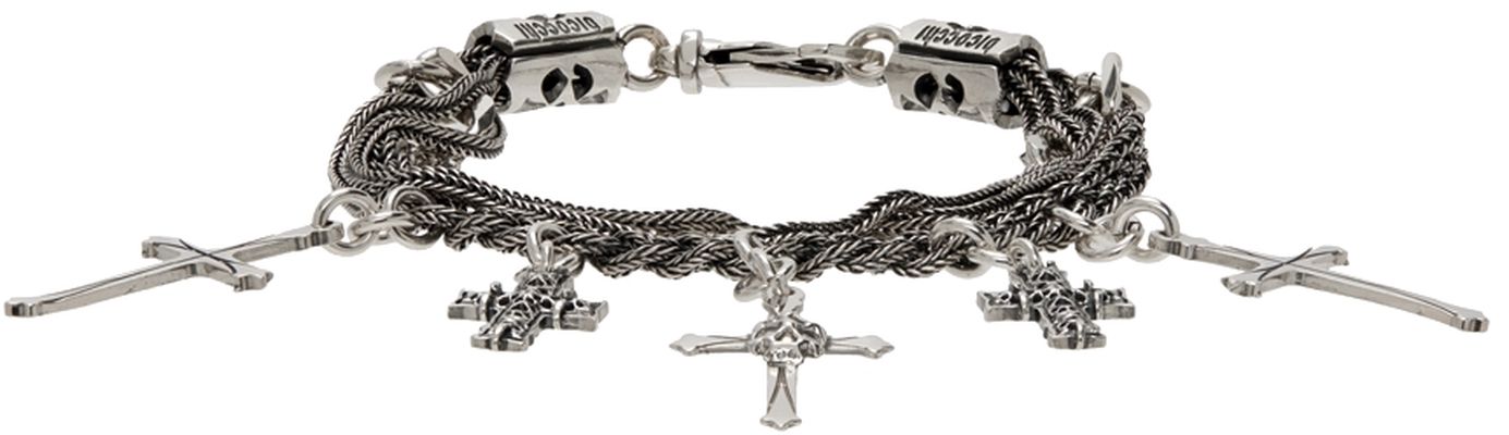 Emanuele Bicocchi Silver Gothic Cross Charm Bracelet