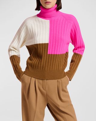 Embalm Merino-Cashmere Blend Tricolor Rib-Knit Sweater