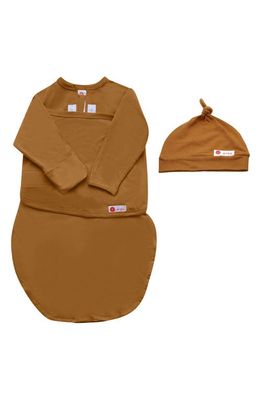 embé Starter 2-Way Long Sleeve Swaddle & Hat Set in Brown