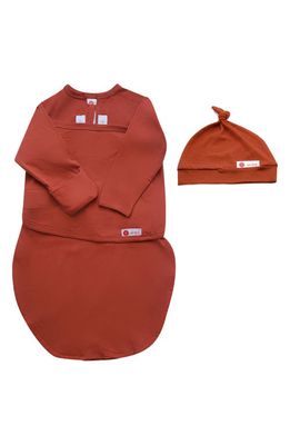 embé Starter 2-Way Long Sleeve Swaddle & Hat Set in Burnt Orange