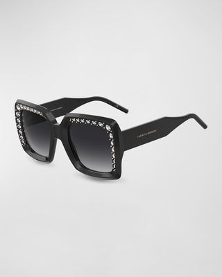 Embellished Beveled Acetate Square Sunglasses