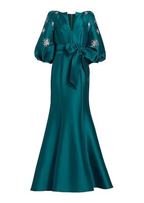 Embellished Blouson-Sleeve Gown
