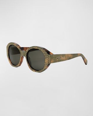 Embellished Brown Acetate Round Sunglasses