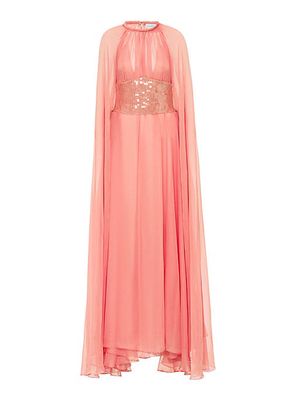 Embellished Chiffon Cape Gown