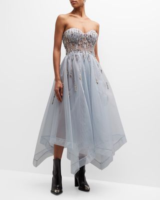 Embellished Corset-Style Gown with Asymmetric Hem