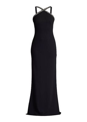 Embellished Crepe Crisscross Gown