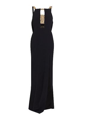 Embellished Crepe Cut-Out Gown