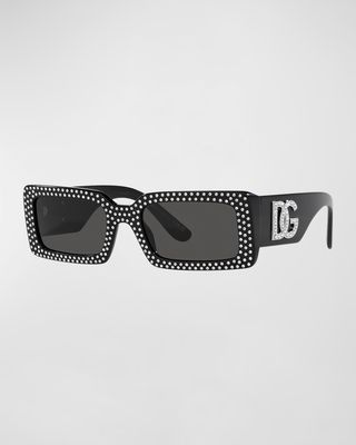 Embellished DG Acetate Rectangle Sunglasses