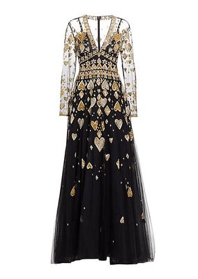 Embellished Hearts Illusion A-Line Gown
