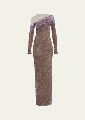 Embellished Illusion Column Gown with Oversized Crystals