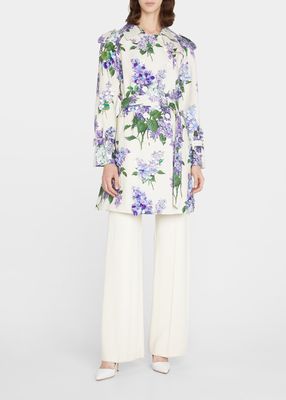 Embellished Lilac Garden Linen Trench Coat