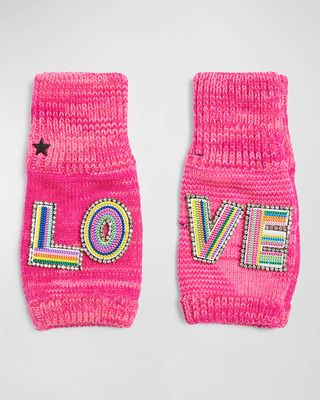 Embellished LOVE Knit Wool-Blend Fingerless Gloves
