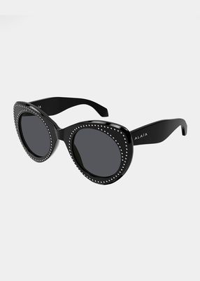 Embellished Round Acetate Butterfly Sunglasses