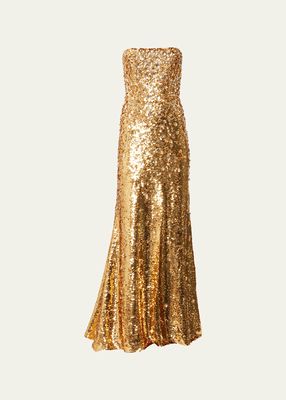Embellished Sequin Strapless Column Gown
