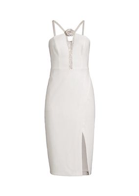 Embellished Twill Halterneck Midi-Dress