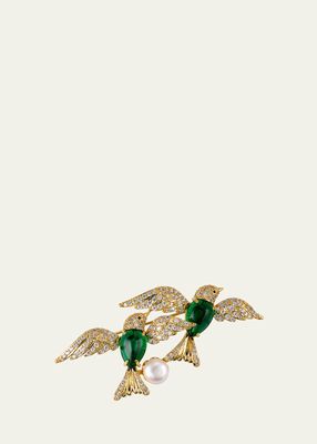 Embellished Two Bird Brooch