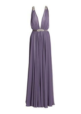 Embellished V-Neck Chiffon Gown