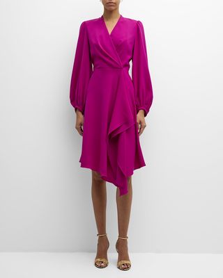 Emberly Draped Faux-Wrap Midi Dress