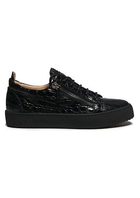 Embossed-Leather Sneakers