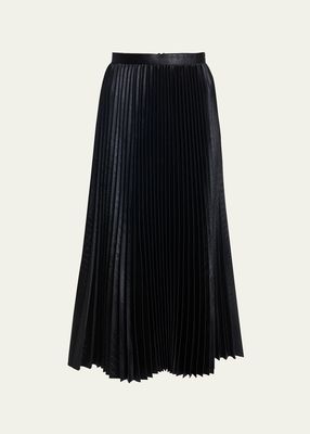 Embossed Pleated Midi Skirt
