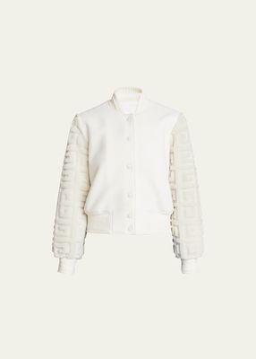 Embossed Shearling-Sleeve Varsity Jacket