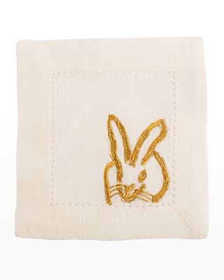 Embroidered Bunny Linen Cocktail Napkins, Set of 6