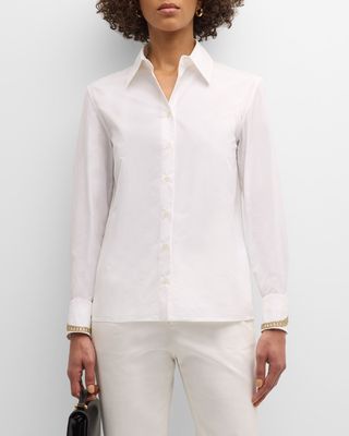 Embroidered Button-Down Cotton Poplin Shirt