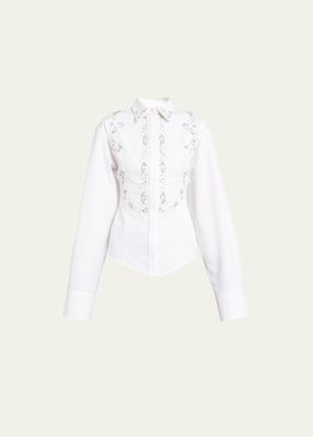 Embroidered Button-Front Top
