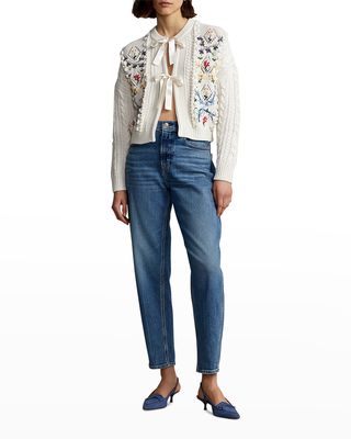 Embroidered Cable Wool-Blend Cardigan