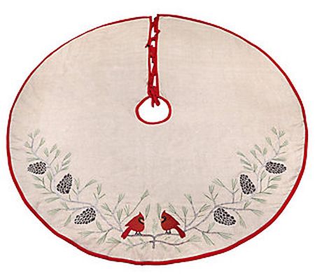 Embroidered Cardinals on Pine Branch Tree Skirt 54" by Valerie