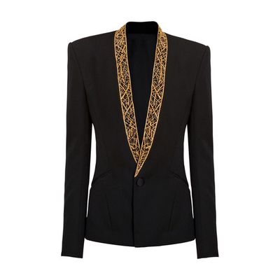 Embroidered collarless jacket