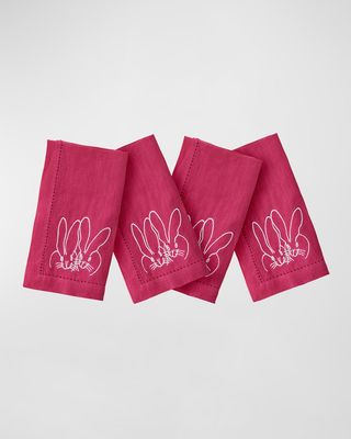 Embroidered Duet Bunny Linen Dinner Napkin