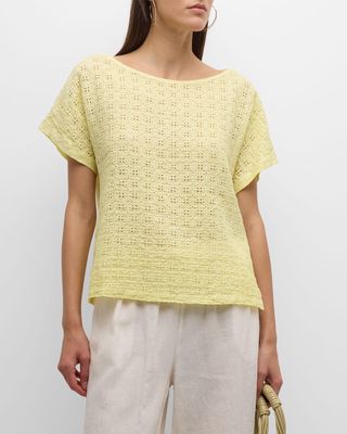 Embroidered Eyelet Linen Jersey Tee