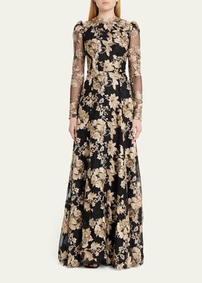 Embroidered Fit-Flare Gown