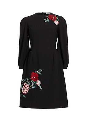 Embroidered Floral Crepe Dress