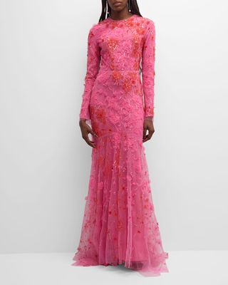 Embroidered Floral Evening Gown