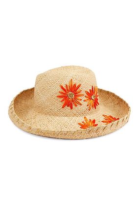 Embroidered Floral Straw Hat