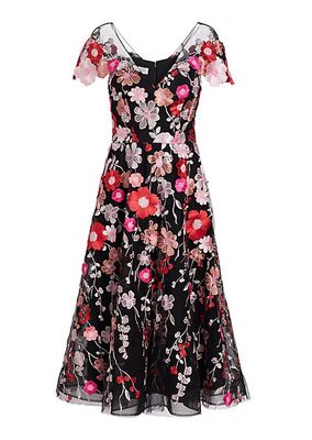 Embroidered Flower Cocktail Dress