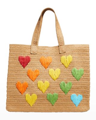 Embroidered Heart Beach Tote Bag