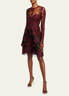 Embroidered Illusion Cocktail Dress