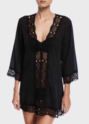 Embroidered-Inset Tunic Coverup